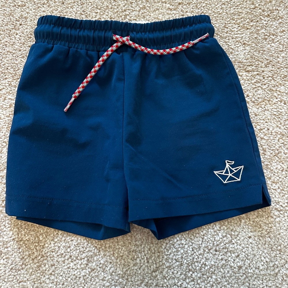 Navy Little Paper Boat Shorts with Boat Embroidery